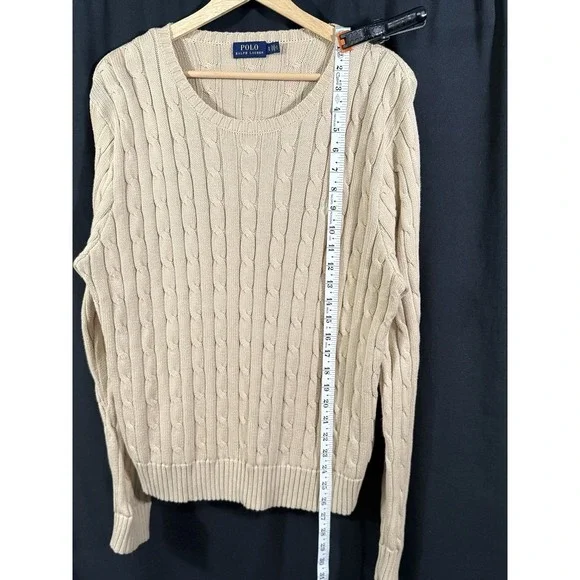 Polo Ralph Lauren Cable Knit Crew Neck Sweater 100% Cotton Tan Preppy Mens XL - Picture 8 of 14